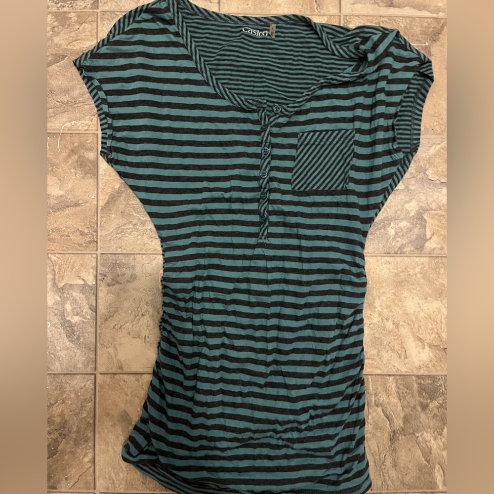Caslon Teal and Black Striped Shirt